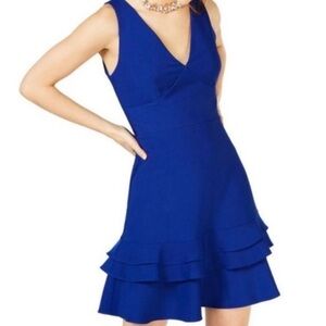 Teeze Me Blue V-Neck Mini Tiered Sleeveless Dress Junior’s Size 3/4